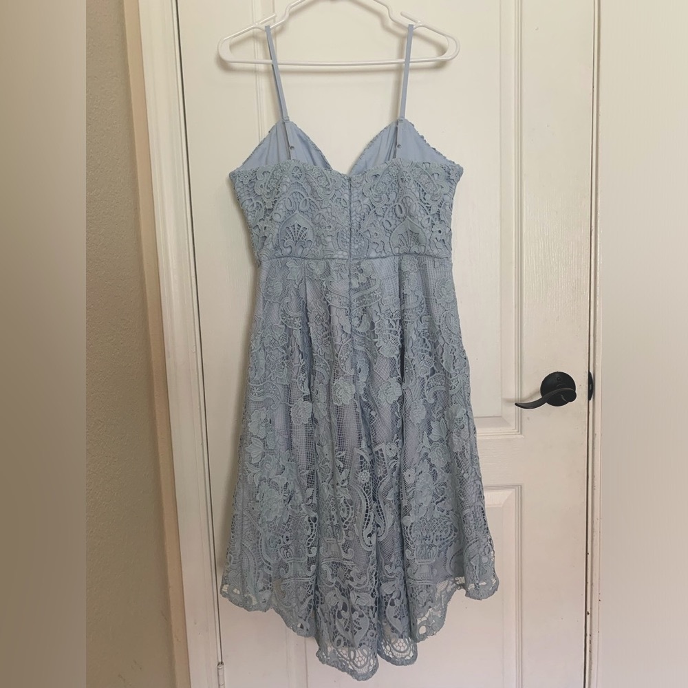 NWT Minuet Light Blue High Low Lace A Line Dress Adjustable Straps - Size Large - Picture 5 of 8
